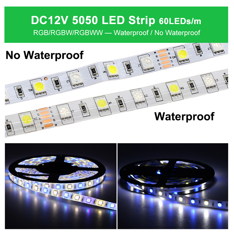 DC12V 16.4ft/5M SMD 5050 RGB/RGBW/RGBWW LED Strip Light Kit, 60LEDs/m, Color Changeable Flexible LED Light Strip